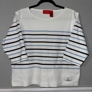 Vintage Liz Claiborne Liz & Co Sweater White with Black & Blue Stripes Size M
